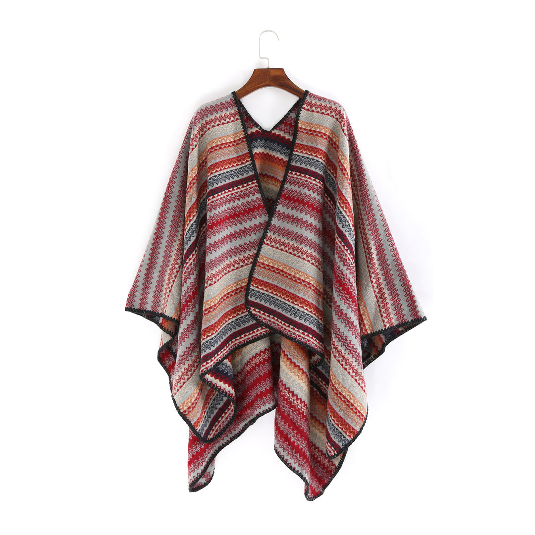 Damen Oversize-Strickruana im Jacquard‑Zickzack mit gehäkelter Kante – Veloura