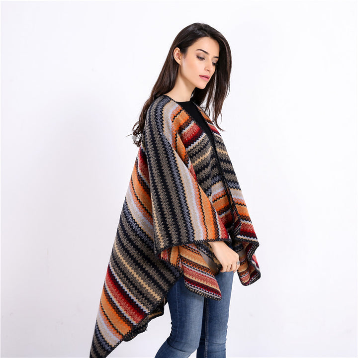 Damen Oversize-Strickruana im Jacquard‑Zickzack mit gehäkelter Kante – Veloura