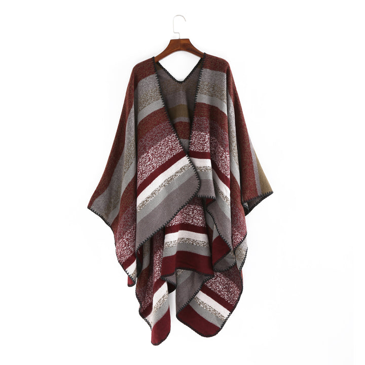 Damen Gewobene Oversize-Ruana mit diagonalem Blockstreifen und Kettelkante Echo Archiv