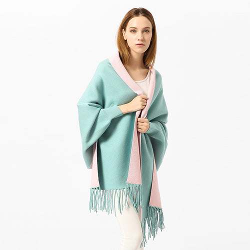 Damen Oversize-Wendecape mit Schalkragen und Fransensaum Echo Archiv