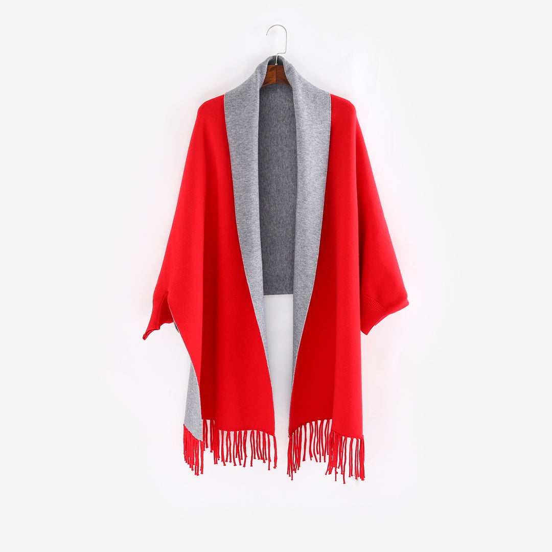 Damen Oversize-Wendecape mit Schalkragen und Fransensaum Echo Archiv