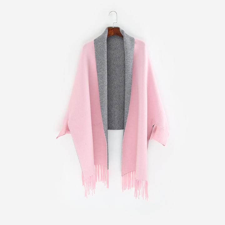 Damen Oversize-Wendecape mit Schalkragen und Fransensaum Echo Archiv