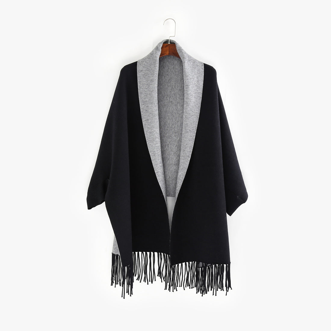 Damen Oversize-Wendecape mit Schalkragen und Fransensaum – Montévia