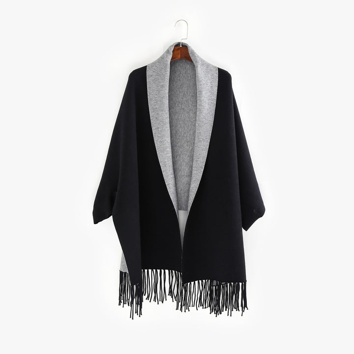 Damen Oversize-Wendecape mit Schalkragen und Fransensaum Echo Archiv