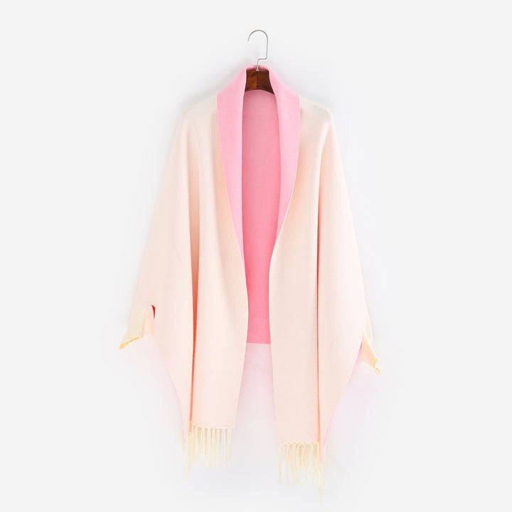 Damen Oversize-Wendecape mit Schalkragen und Fransensaum Echo Archiv