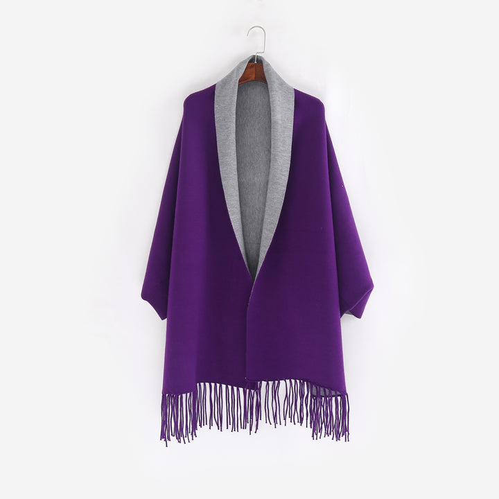Damen Oversize-Wendecape mit Schalkragen und Fransensaum Echo Archiv