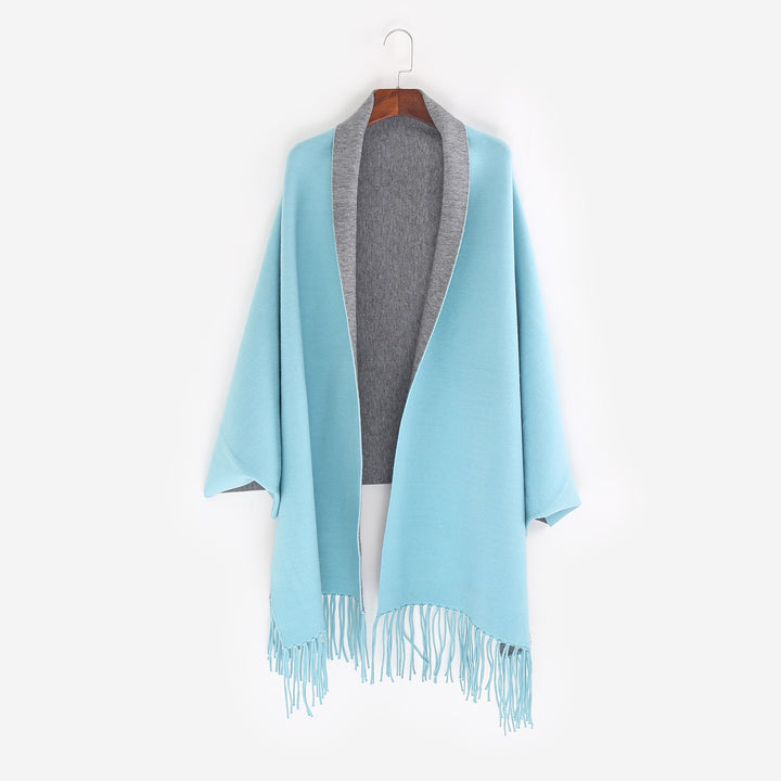 Damen Oversize-Wendecape mit Schalkragen und Fransensaum Echo Archiv