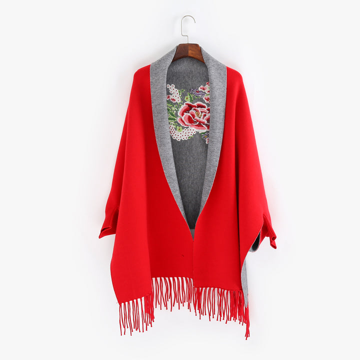 Damen Cape‑Schal mit besticktem Innenfutter und Fransensaum Echo Archiv