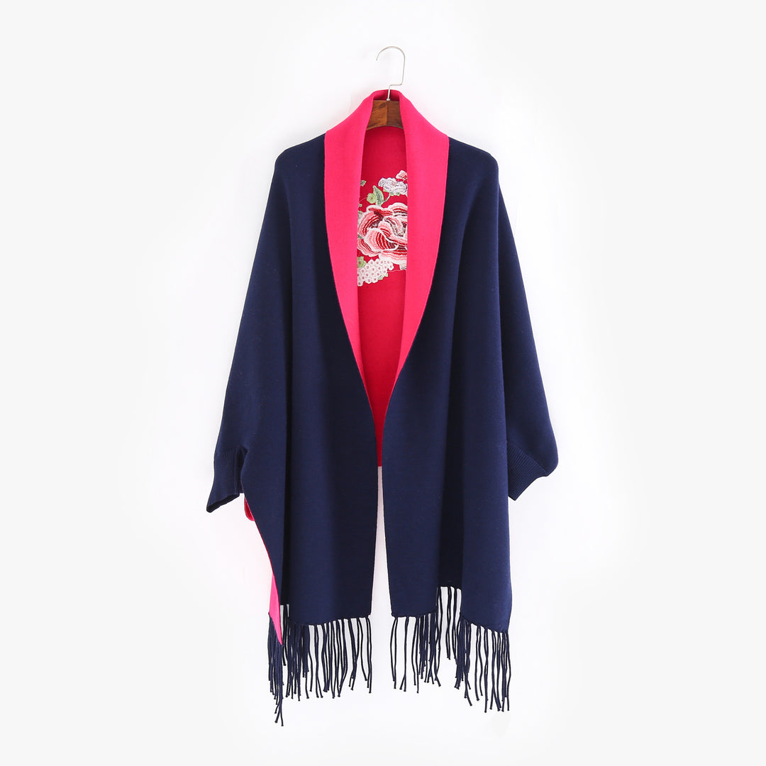 Damen Cape‑Schal mit besticktem Innenfutter und Fransensaum Echo Archiv