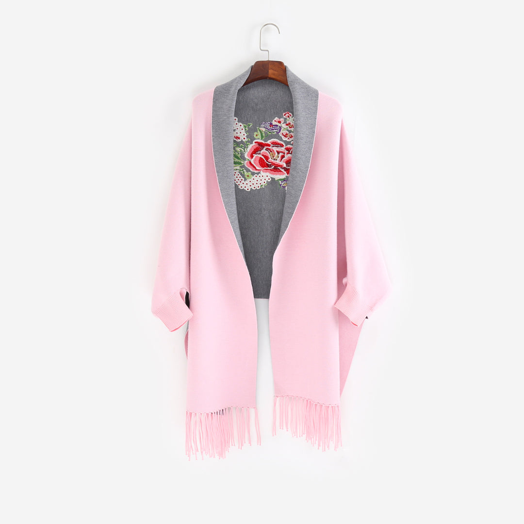 Damen Cape‑Schal mit besticktem Innenfutter und Fransensaum Echo Archiv