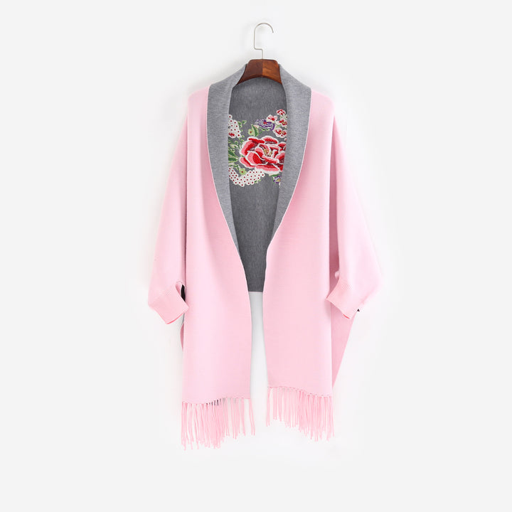 Damen Cape‑Schal mit besticktem Innenfutter und Fransensaum Echo Archiv