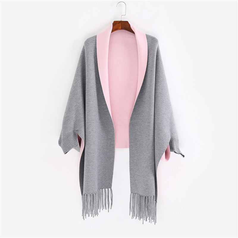 Damen Oversize-Wendecape mit Schalkragen und Fransensaum Echo Archiv