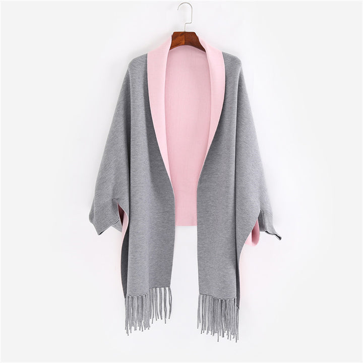 Damen Oversize-Wendecape mit Schalkragen und Fransensaum Echo Archiv