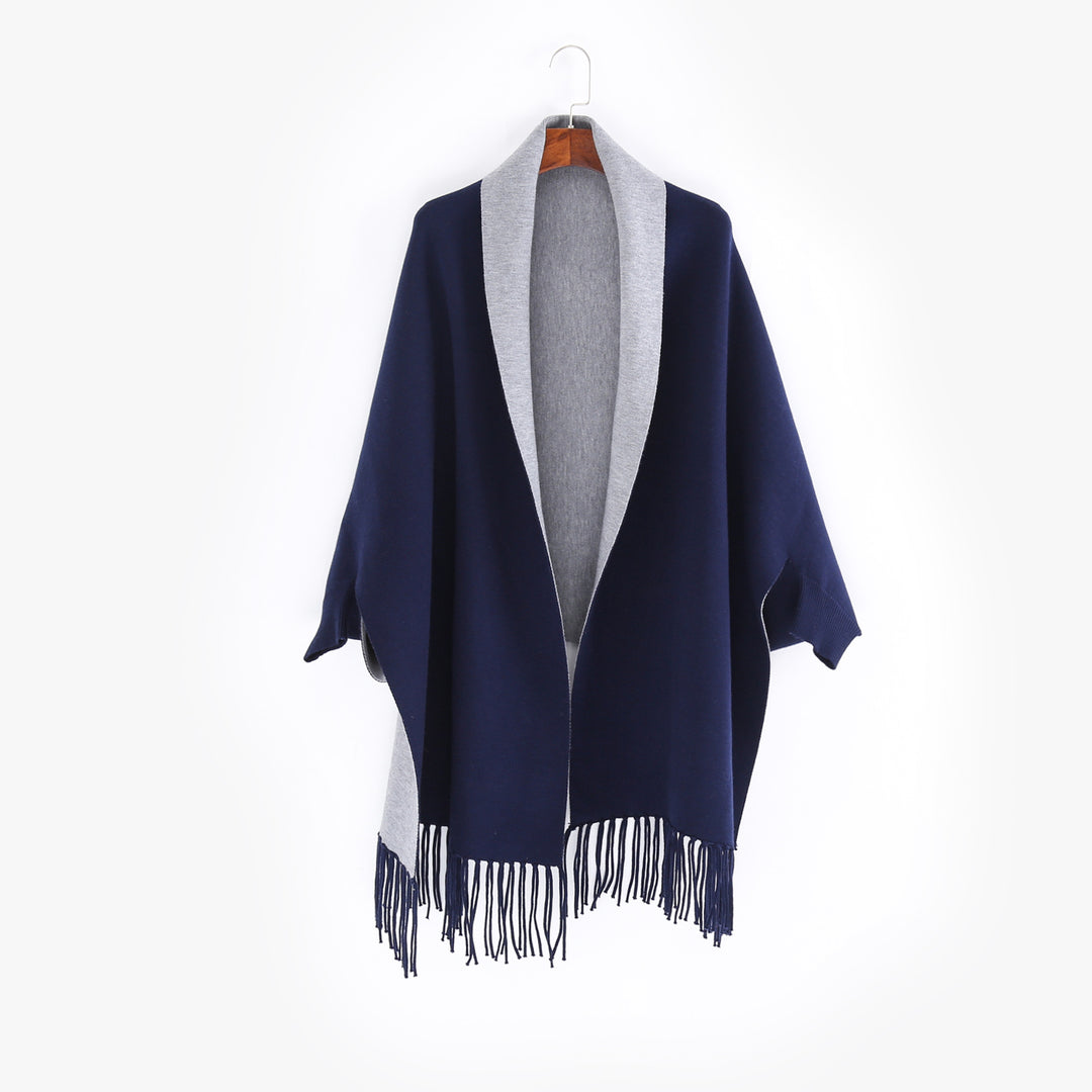 Damen Oversize-Wendecape mit Schalkragen und Fransensaum Echo Archiv