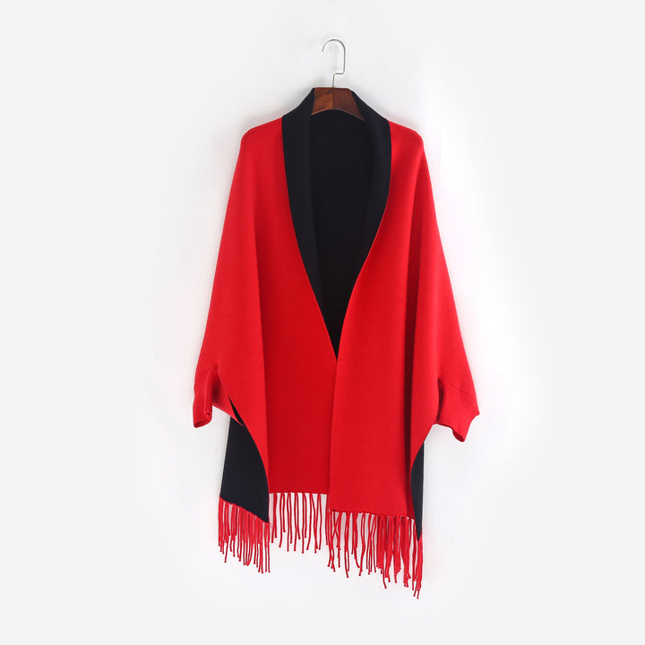 Damen Oversize-Wendecape mit Schalkragen und Fransensaum Echo Archiv