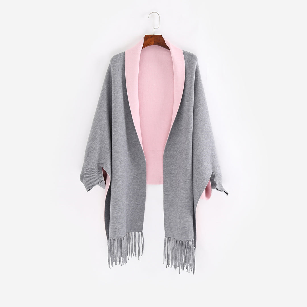 Damen Oversize-Wendecape mit Schalkragen und Fransensaum Echo Archiv