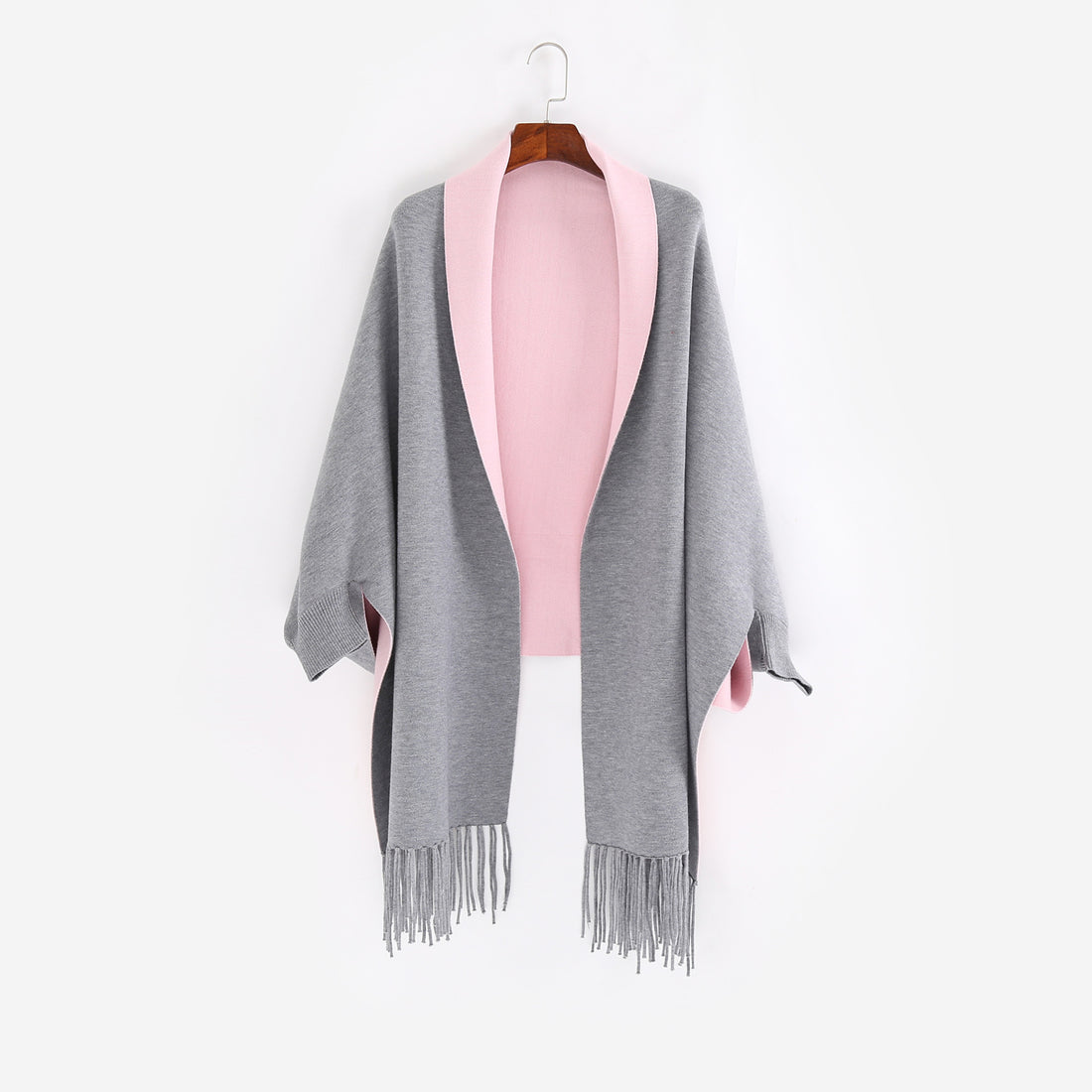 Damen Oversize-Wendecape mit Schalkragen und Fransensaum – Montévia