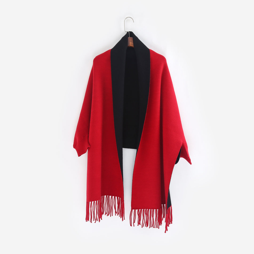 Damen Oversize-Wendecape mit Schalkragen und Fransensaum Echo Archiv