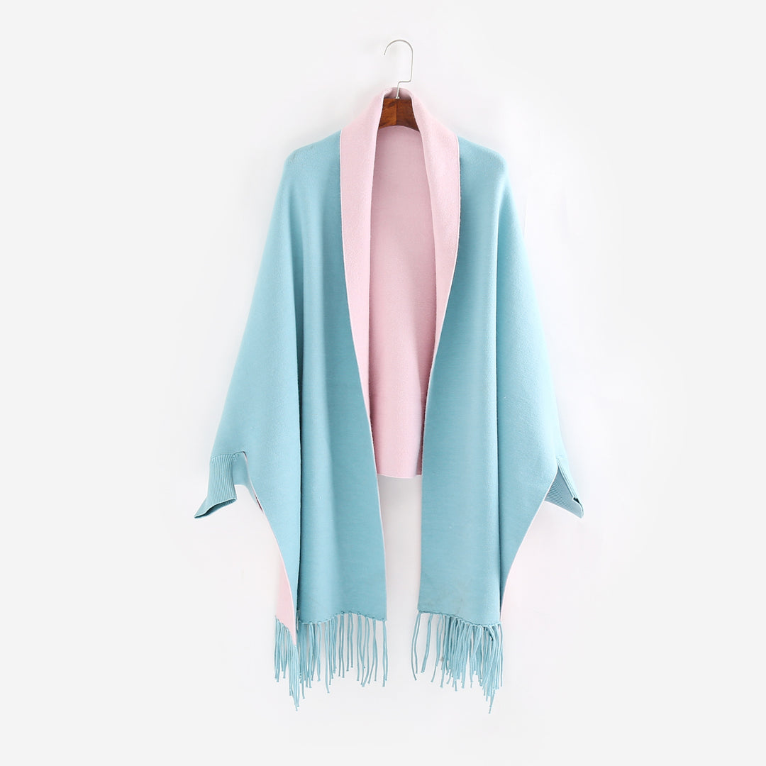 Damen Oversize-Wendecape mit Schalkragen und Fransensaum Echo Archiv