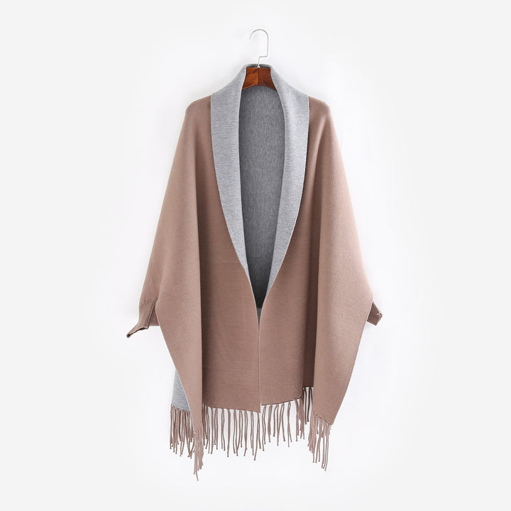Damen Oversize-Wendecape mit Schalkragen und Fransensaum Echo Archiv
