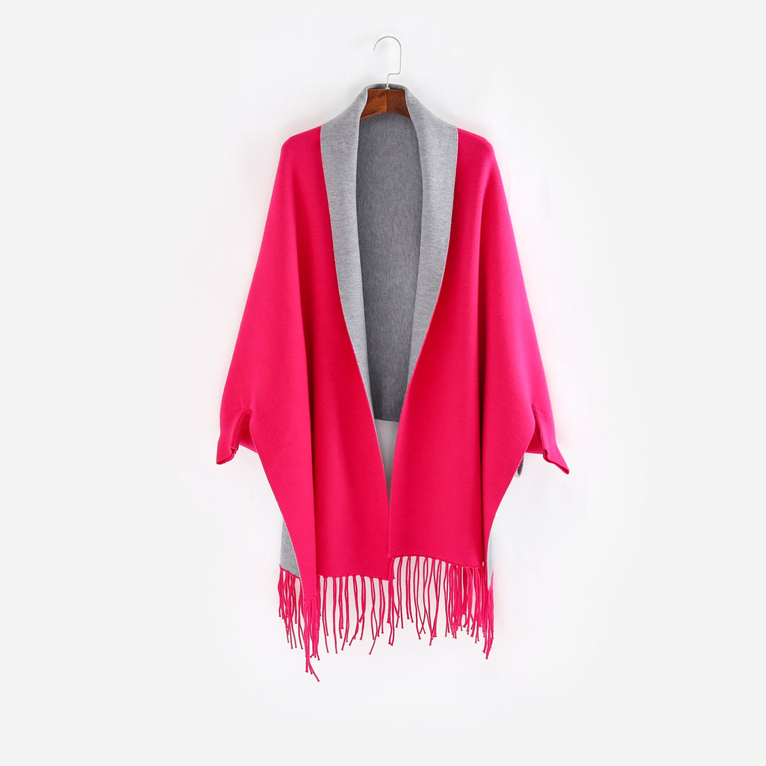Damen Oversize-Wendecape mit Schalkragen und Fransensaum – Montévia