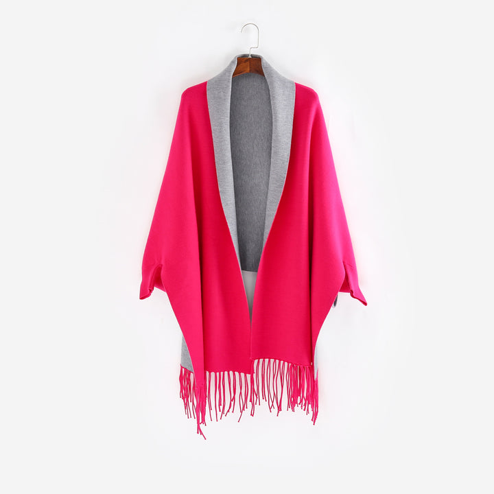Damen Oversize-Wendecape mit Schalkragen und Fransensaum Echo Archiv