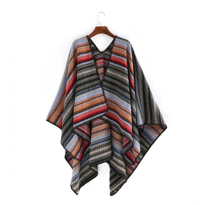 Damen Oversize-Strickruana im Jacquard‑Zickzack mit gehäkelter Kante – Veloura