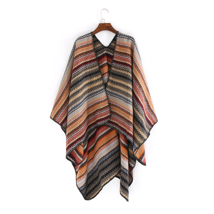 Damen Oversize-Strickruana im Jacquard‑Zickzack mit gehäkelter Kante – Veloura