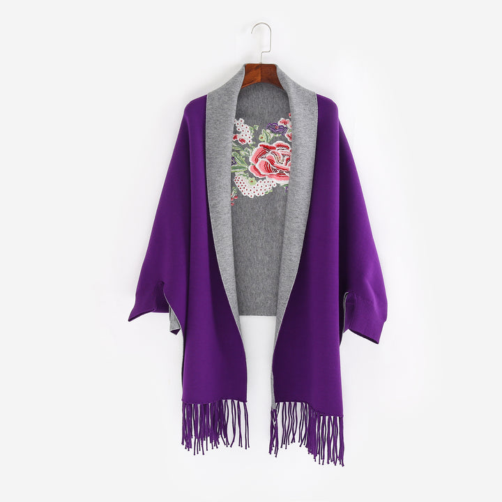Damen Cape‑Schal mit besticktem Innenfutter und Fransensaum Echo Archiv