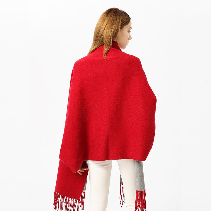 Damen Oversize-Wendecape mit Schalkragen und Fransensaum Echo Archiv