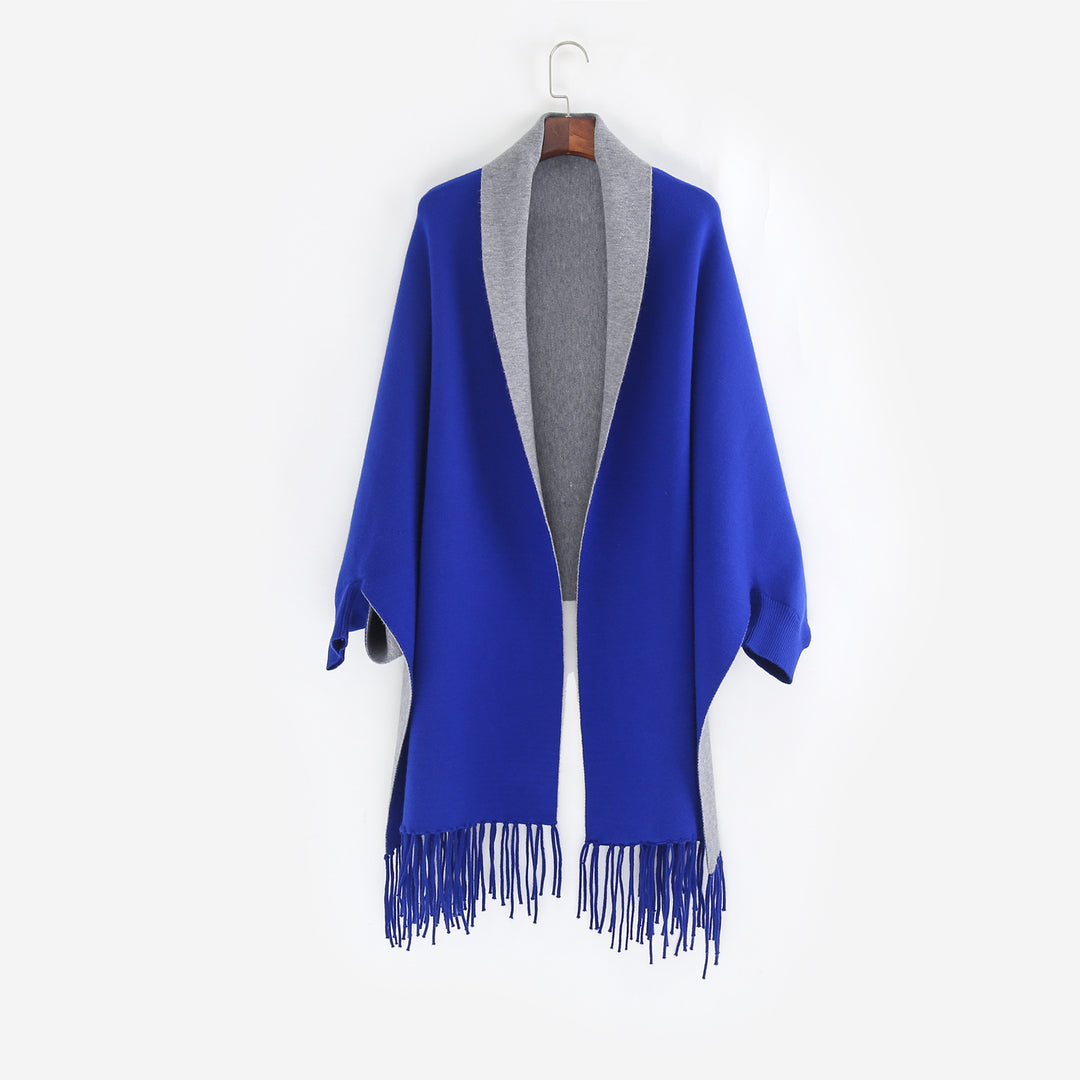 Damen Oversize-Wendecape mit Schalkragen und Fransensaum Echo Archiv