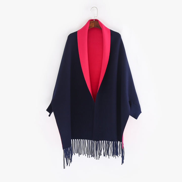 Damen Oversize-Wendecape mit Schalkragen und Fransensaum Echo Archiv