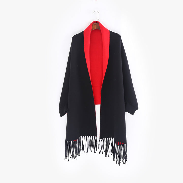 Damen Oversize-Wendecape mit Schalkragen und Fransensaum Echo Archiv