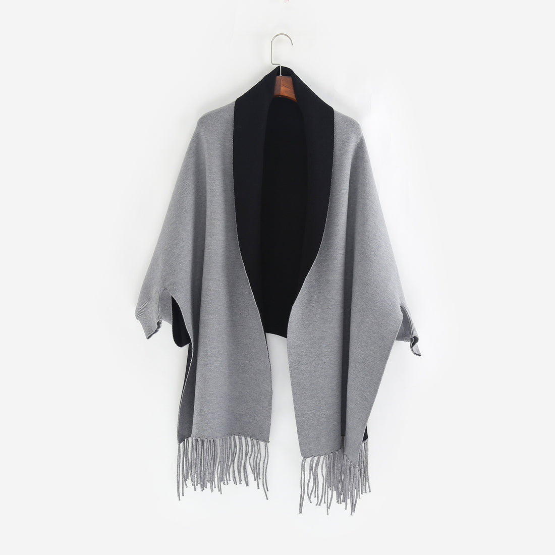 Damen Oversize-Wendecape mit Schalkragen und Fransensaum – Montévia