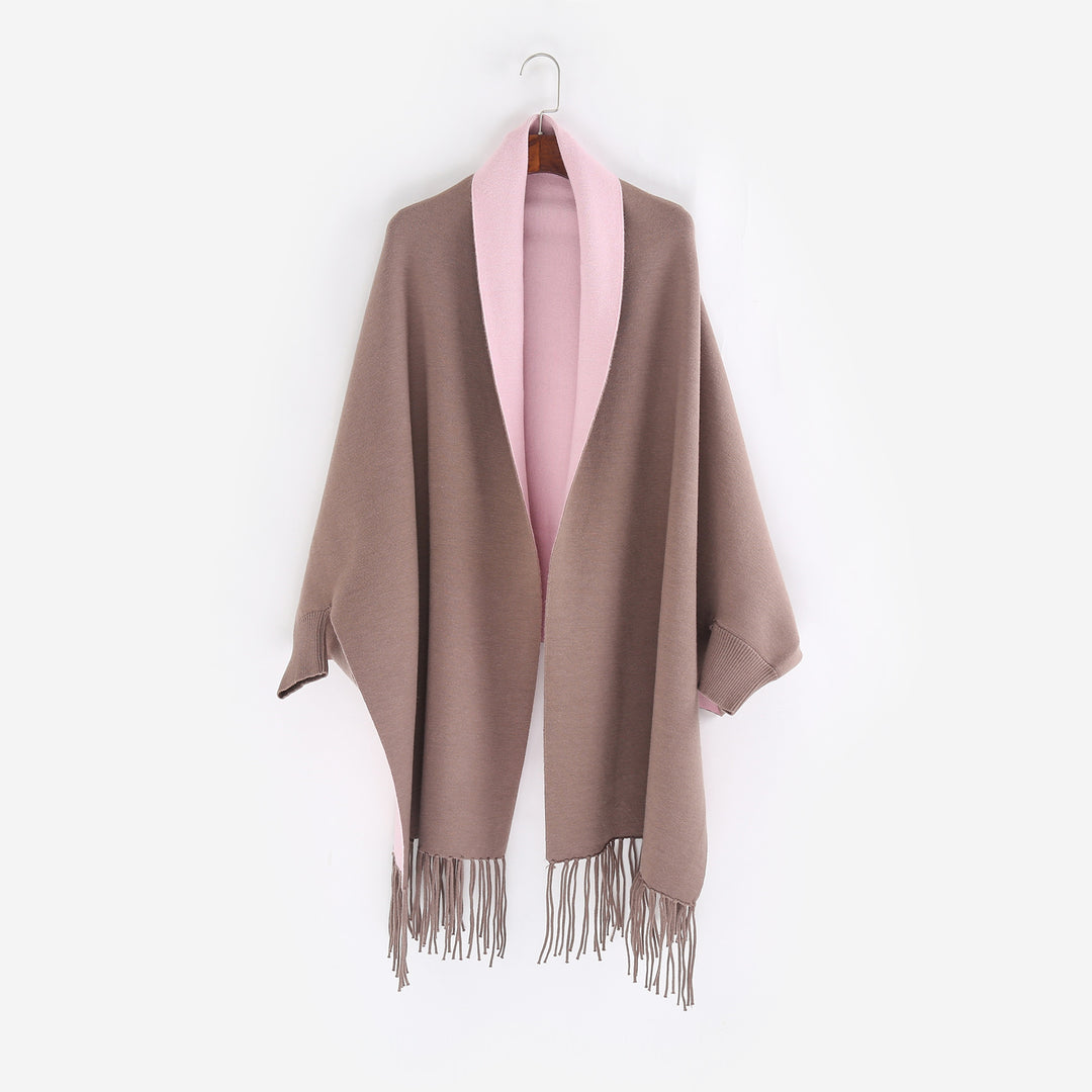 Damen Oversize-Wendecape mit Schalkragen und Fransensaum Echo Archiv