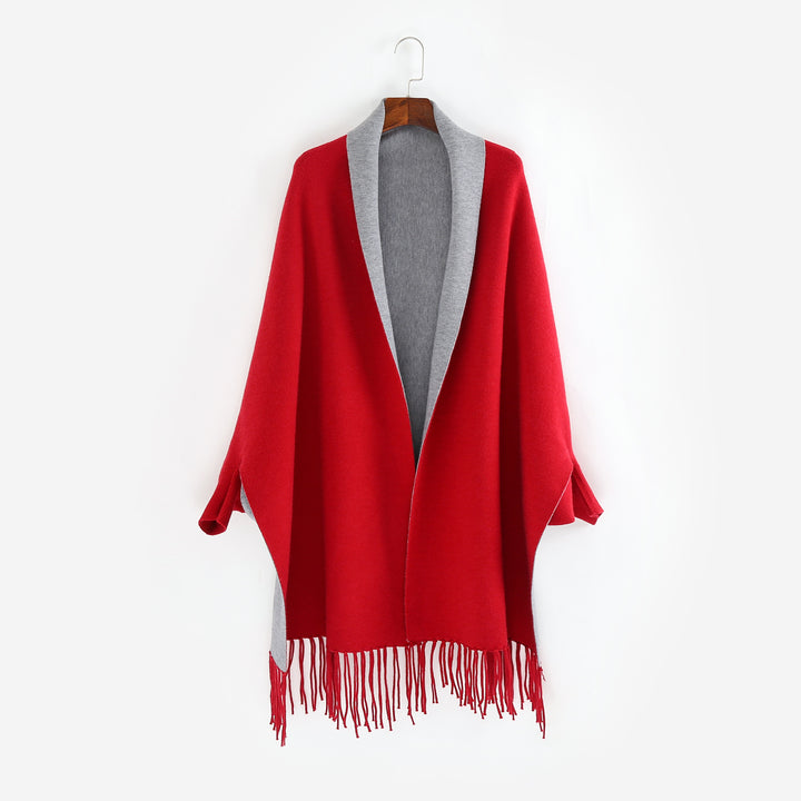 Damen Oversize-Wendecape mit Schalkragen und Fransensaum Echo Archiv