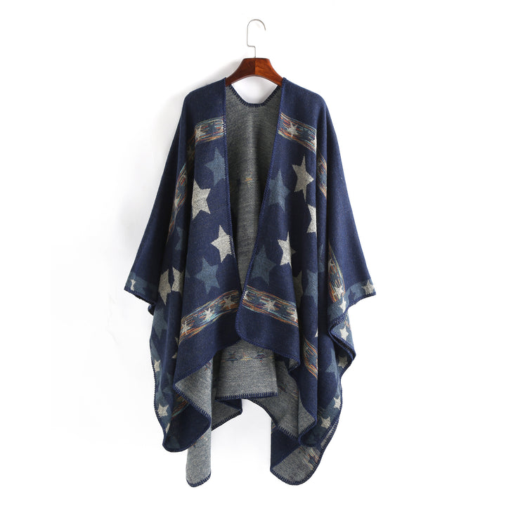 Damen Jacquard‑Ruana‑Poncho mit Sternjacquard und weichfallender Oversize‑Silhouette Echo Archiv