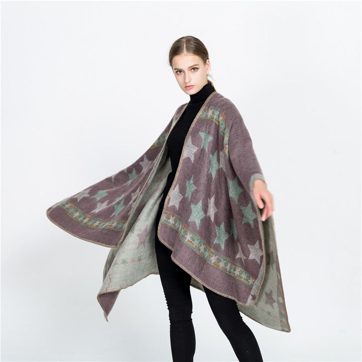 Damen Jacquard‑Ruana‑Poncho mit Sternjacquard und weichfallender Oversize‑Silhouette Echo Archiv