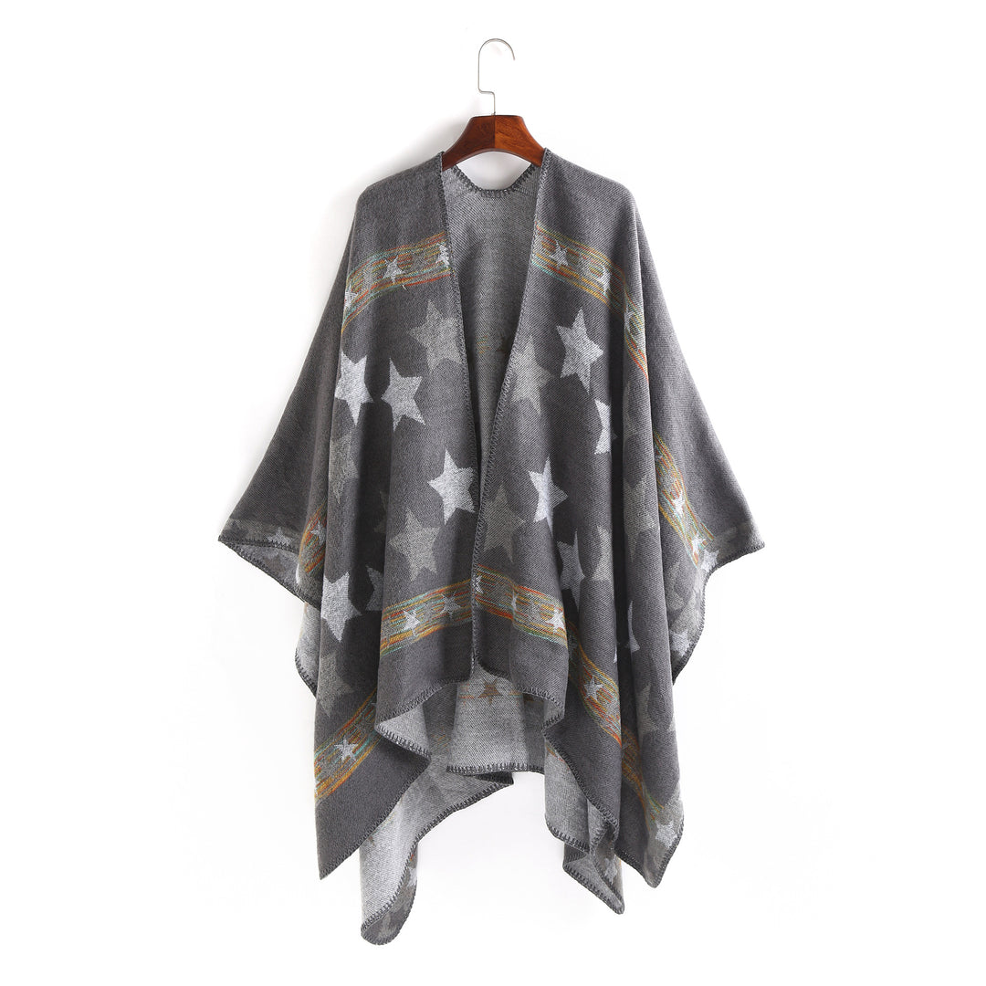 Damen Jacquard‑Ruana‑Poncho mit Sternjacquard und weichfallender Oversize‑Silhouette Echo Archiv