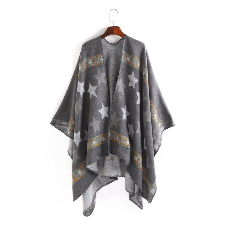 Damen Jacquard‑Ruana‑Poncho mit Sternjacquard und weichfallender Oversize‑Silhouette Echo Archiv