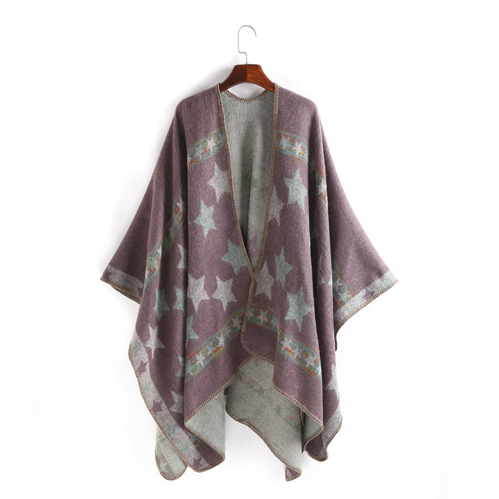Damen Jacquard‑Ruana‑Poncho mit Sternjacquard und weichfallender Oversize‑Silhouette Echo Archiv