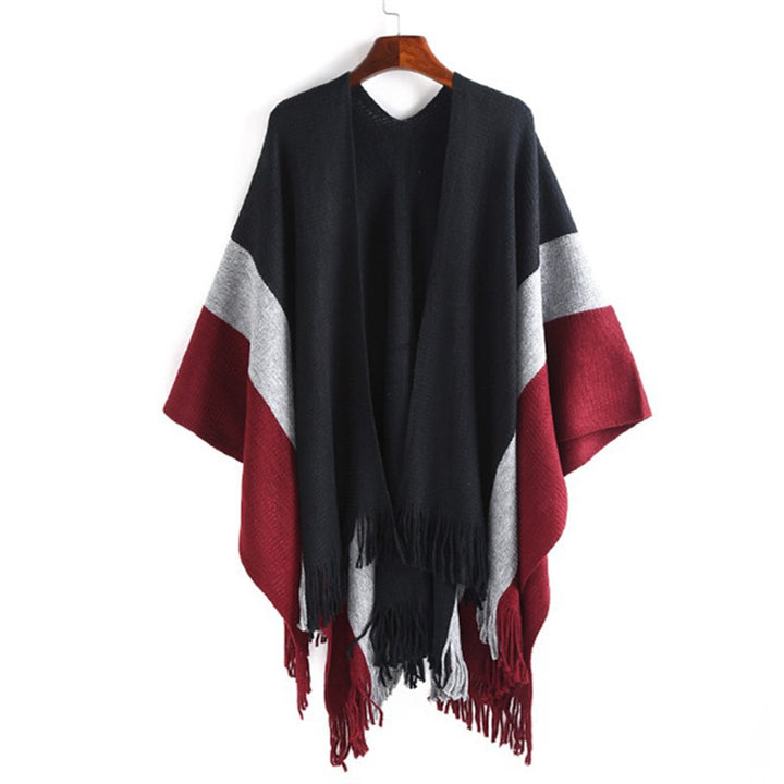 Damen Oversize‑Strickruana mit V‑Ausschnitt, offenem Fall und Fransensaum Echo Archiv