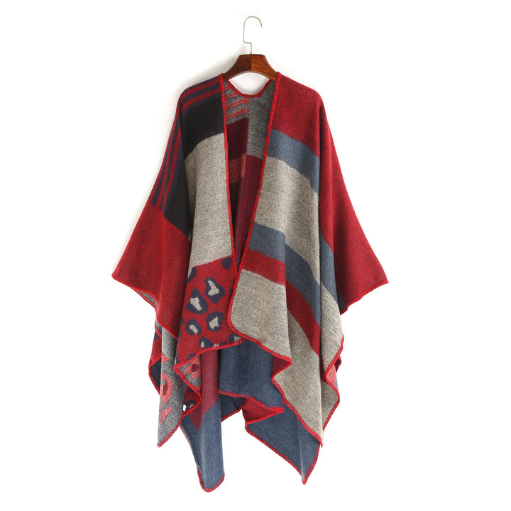 Damen Oversize-Ruana-Poncho mit Sternjacquard und Zierstichkante – Célinea