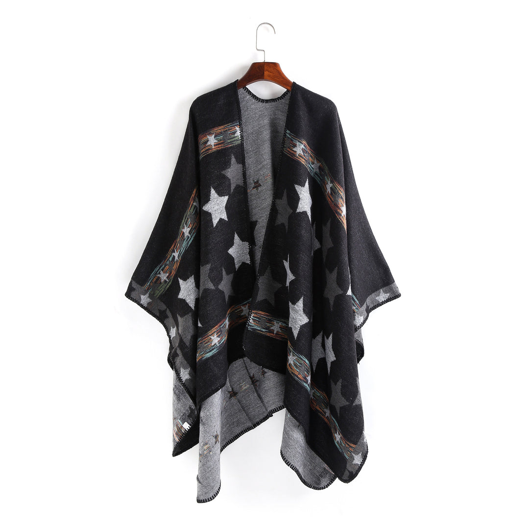 Damen Jacquard‑Ruana‑Poncho mit Sternjacquard und weichfallender Oversize‑Silhouette Echo Archiv