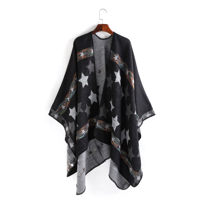 Damen Jacquard‑Ruana‑Poncho mit Sternjacquard und weichfallender Oversize‑Silhouette Echo Archiv