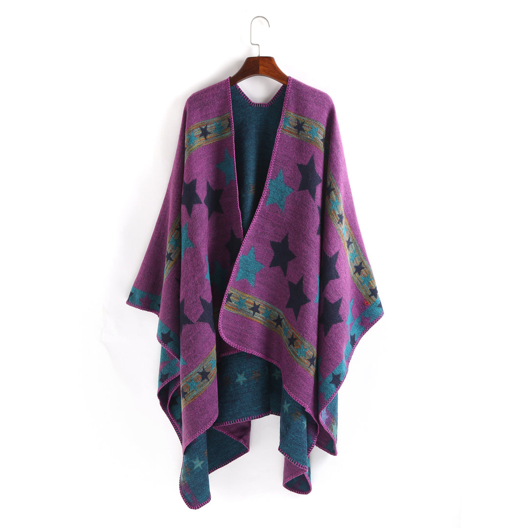 Damen Jacquard‑Ruana‑Poncho mit Sternjacquard und weichfallender Oversize‑Silhouette Echo Archiv