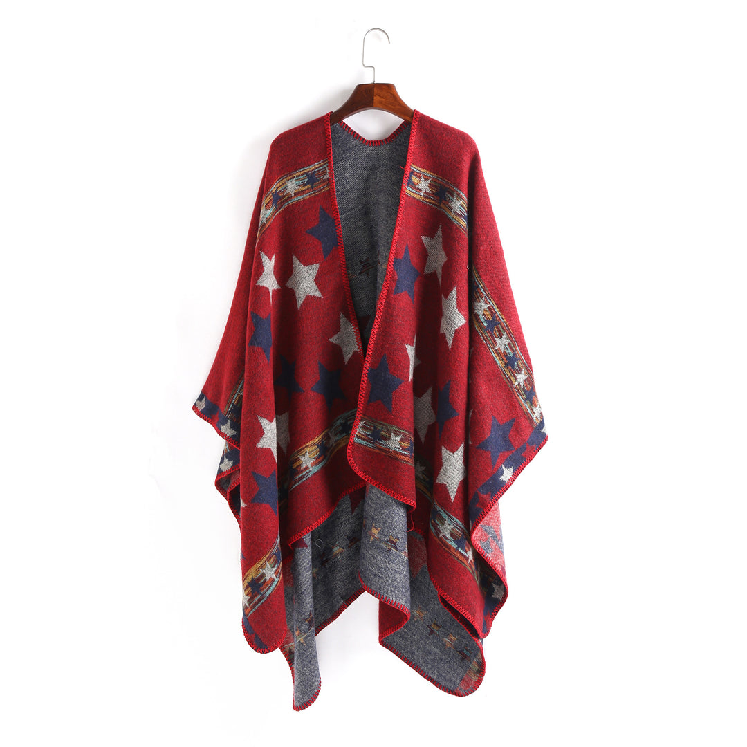 Damen Jacquard‑Ruana‑Poncho mit Sternjacquard und weichfallender Oversize‑Silhouette Echo Archiv