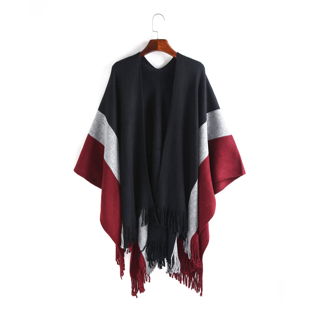 Damen Oversize‑Strickruana mit V‑Ausschnitt, offenem Fall und Fransensaum Echo Archiv