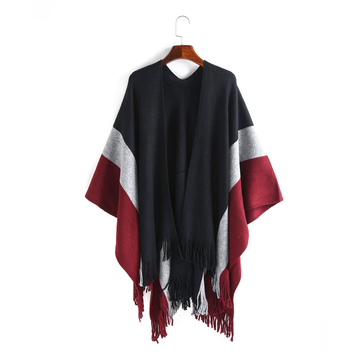 Damen Oversize‑Strickruana mit V‑Ausschnitt, offenem Fall und Fransensaum Echo Archiv