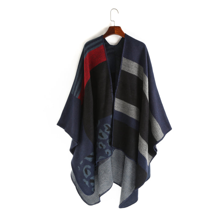 Damen Oversize-Ruana-Poncho mit Sternjacquard und Zierstichkante – Célinea